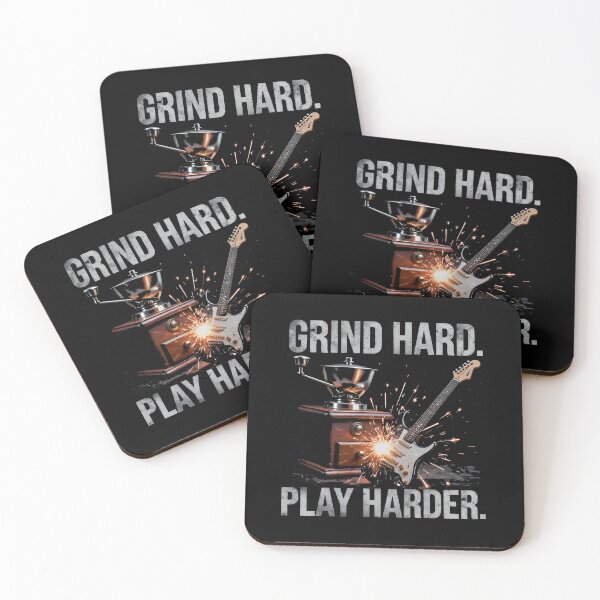 Item preview, coffee and metal music GRIND HARD. PLAY HARDER designed and sold by Uglyandcute.