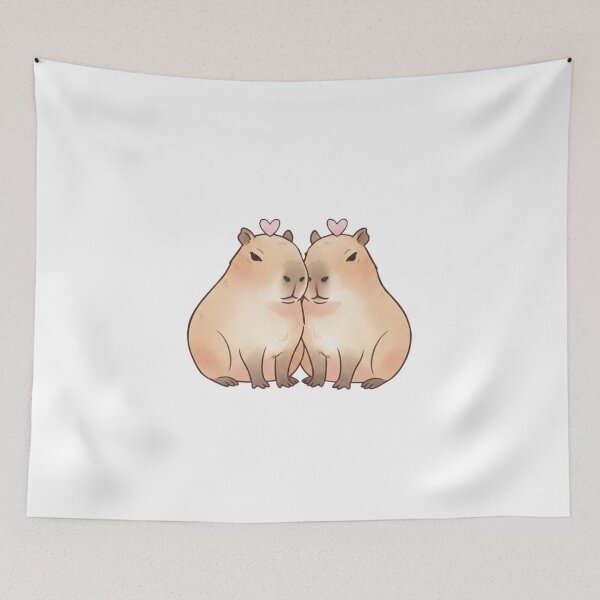 Aperçu de l'œuvre Deux capybaras partageant leur amour - Esthétique dessinée à la main créée et vendue par DisignByPrince.