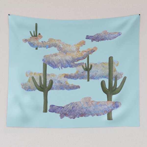 Item preview, Western Country Desert - Unique Collage of Sketched Cacti and Acrylic Painted Clouds designed and sold by Uplifting Vib'n Design and Decor .