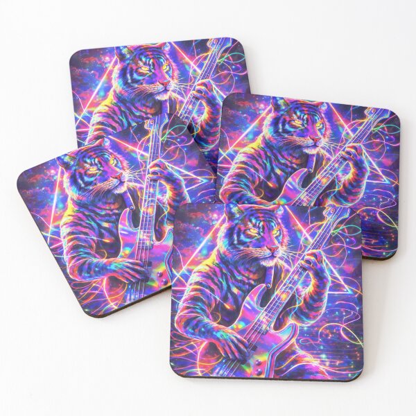 Item preview, Neon Bass Tiger – Cosmic Synthwave Album Art designed and sold by LuxuryApparels.