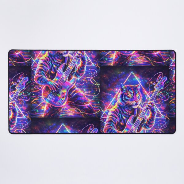 Item preview, Neon Bass Tiger – Cosmic Synthwave Album Art designed and sold by LuxuryApparels.