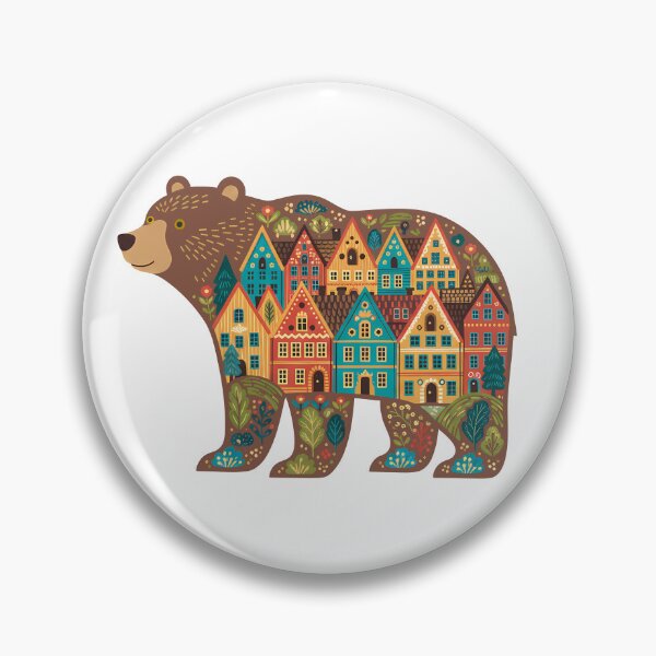 Item preview, Brown Bear Silhouette with Bryggen Townscape – Scandinavian Folk Art by heidiannemorris © designed and sold by FOLK ART FUSION by heidiannemorris.