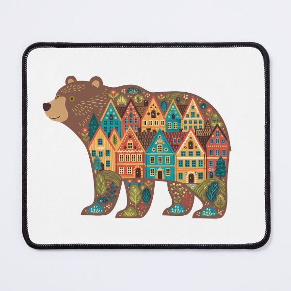 Item preview, Brown Bear Silhouette with Bryggen Townscape – Scandinavian Folk Art by heidiannemorris © designed and sold by FOLK ART FUSION by heidiannemorris.