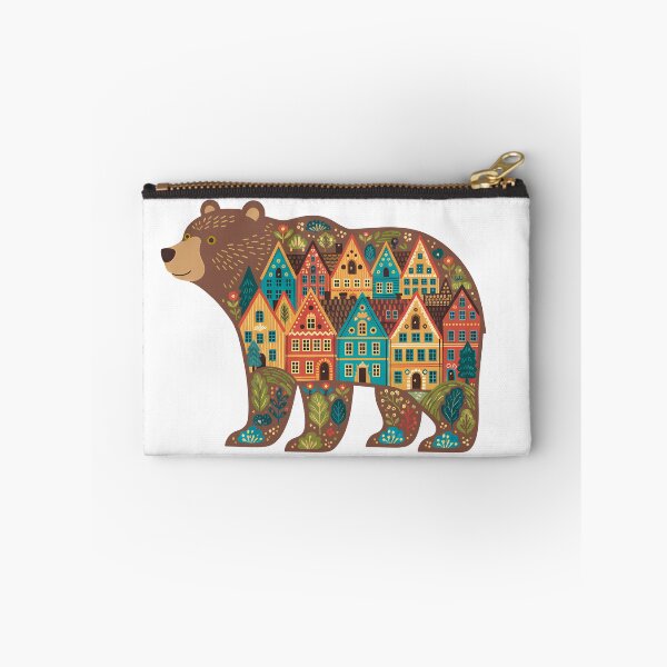 Item preview, Brown Bear Silhouette with Bryggen Townscape – Scandinavian Folk Art by heidiannemorris © designed and sold by FOLK ART FUSION.