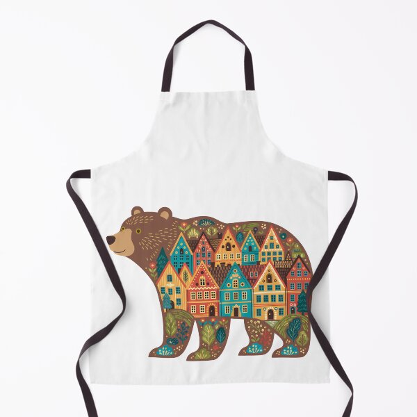 Item preview, Brown Bear Silhouette with Bryggen Townscape – Scandinavian Folk Art by heidiannemorris © designed and sold by FOLK ART FUSION by heidiannemorris.