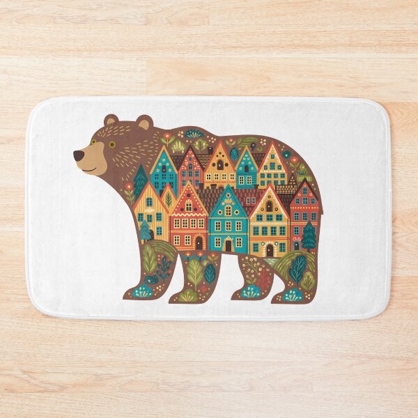 Item preview, Brown Bear Silhouette with Bryggen Townscape – Scandinavian Folk Art by heidiannemorris © designed and sold by FOLK ART FUSION by heidiannemorris.