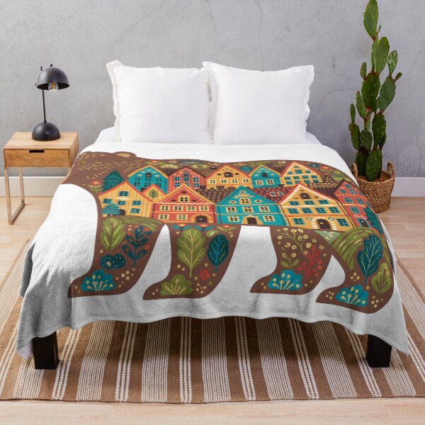 Item preview, Brown Bear Silhouette with Bryggen Townscape – Scandinavian Folk Art by heidiannemorris © designed and sold by FOLK ART FUSION by heidiannemorris.