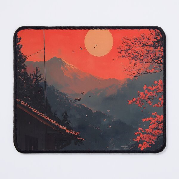Item preview, Japanese Landscape Black Cat Sunset Village Serenity designed and sold by mildaclairmo.