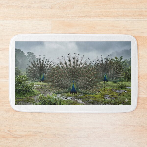 Item preview, Monsoon Majesty – Trio of Dancing Peacocks in the Rain Wall Art designed and sold by sugato123.