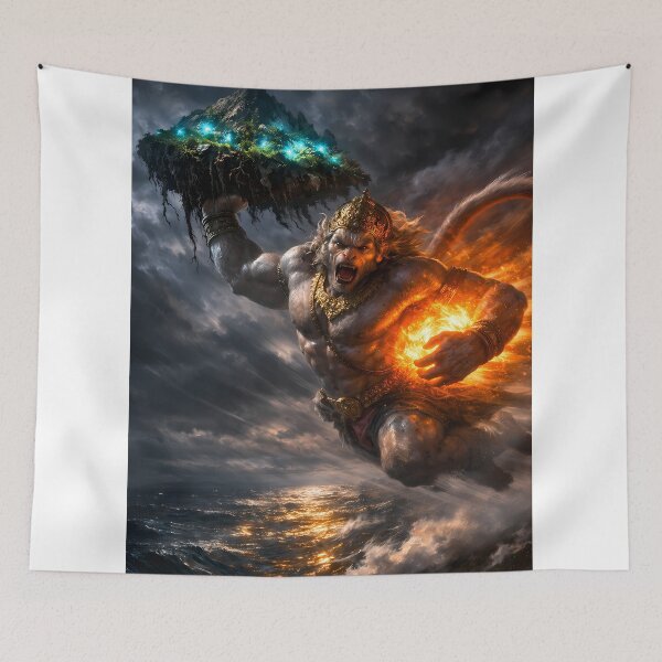 Item preview, Lord Hanuman Carrying Gandhamadan Parbat - Epic Devotional Wall Art Poster designed and sold by sugato123.