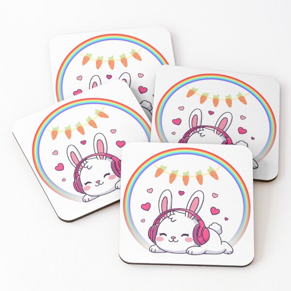 Item preview, Sleeping Bunny with Headphones - Cute Rabbit Listening to Music in Rainbow Circle designed and sold by Love3Happy.