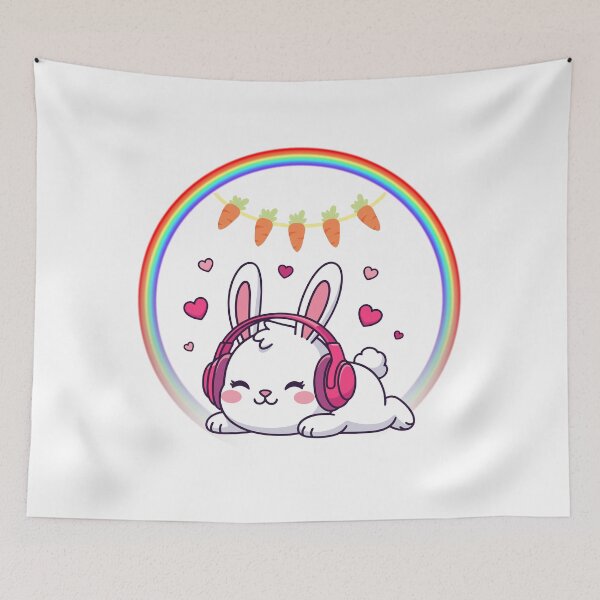 Item preview, Sleeping Bunny with Headphones - Cute Rabbit Listening to Music in Rainbow Circle designed and sold by Love3Happy.