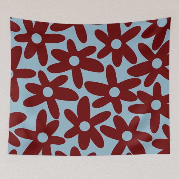Item preview, Daisy Time Cute Retro Floral Pattern in Light Blue and Deep Burgundy designed and sold by kierkegaard.