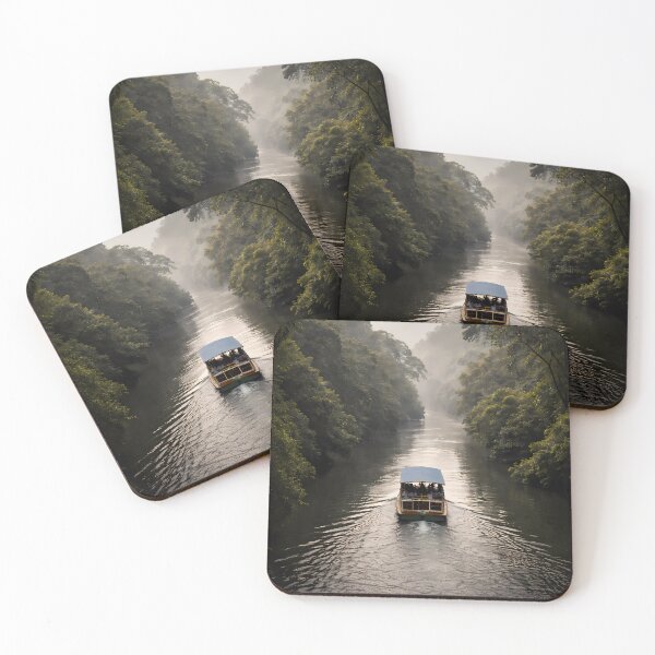 Item preview, Moody Kerala River Landscape Art Print – Passenger Boat Through Tropical Forest | Chaliyar Inspired Wall Decor designed and sold by sugato123.