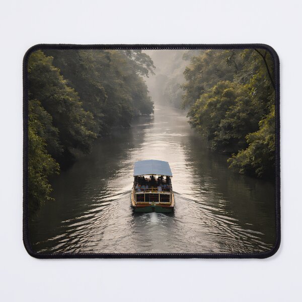 Item preview, Moody Kerala River Landscape Art Print – Passenger Boat Through Tropical Forest | Chaliyar Inspired Wall Decor designed and sold by sugato123.