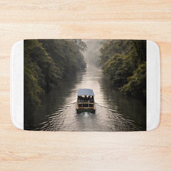 Item preview, Moody Kerala River Landscape Art Print – Passenger Boat Through Tropical Forest | Chaliyar Inspired Wall Decor designed and sold by sugato123.