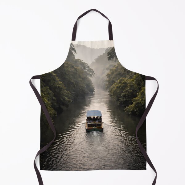 Item preview, Moody Kerala River Landscape Art Print – Passenger Boat Through Tropical Forest | Chaliyar Inspired Wall Decor designed and sold by sugato123.