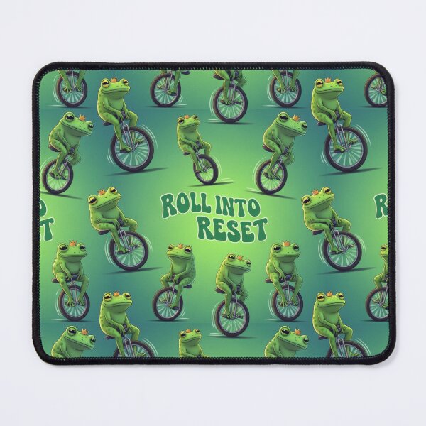Item preview, ROLL INTO RESET Seamless Pattern Funny Frog Unicycle designed and sold by lowbatterydept.