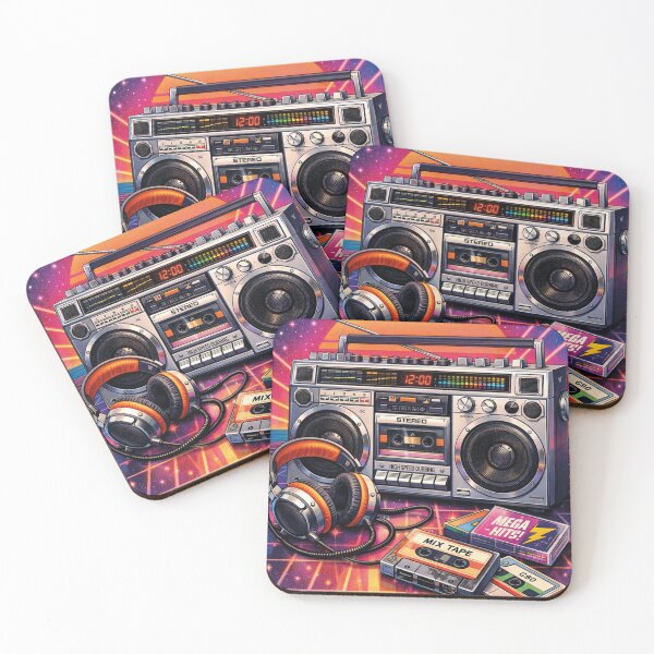 Item preview, Retro boombox and mixtape in 80s synthwave style designed and sold by Mauswohn.