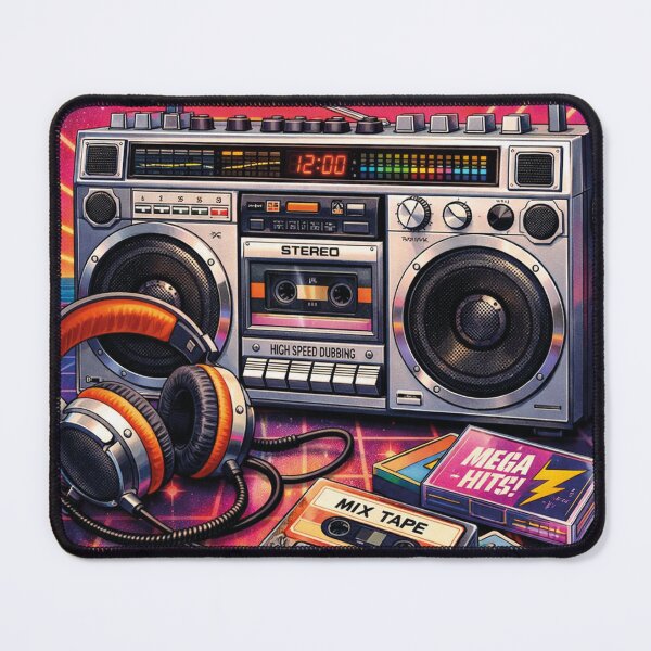 Item preview, Retro boombox and mixtape in 80s synthwave style designed and sold by Mauswohn.