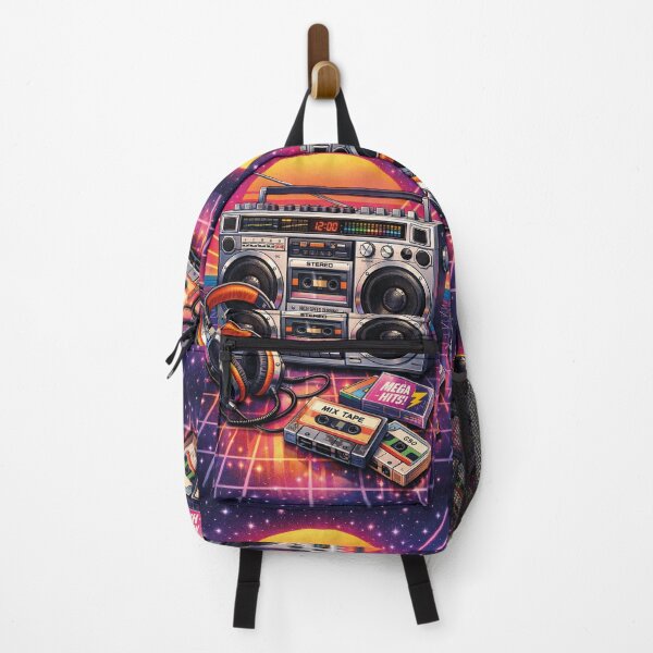 Artikelvorschau, Retro Boombox und Mixtape im 80er Synthwave Stil entworfen und verkauft von Mauswohn.
