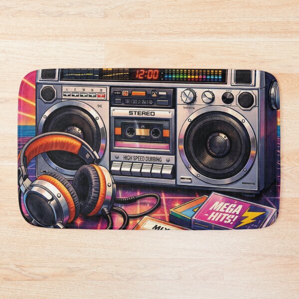 Item preview, Retro boombox and mixtape in 80s synthwave style designed and sold by Mauswohn.