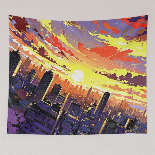 Item preview, Neon Sunset Over the City, Colorful Cityscape at Dusk designed and sold by KiraChie.