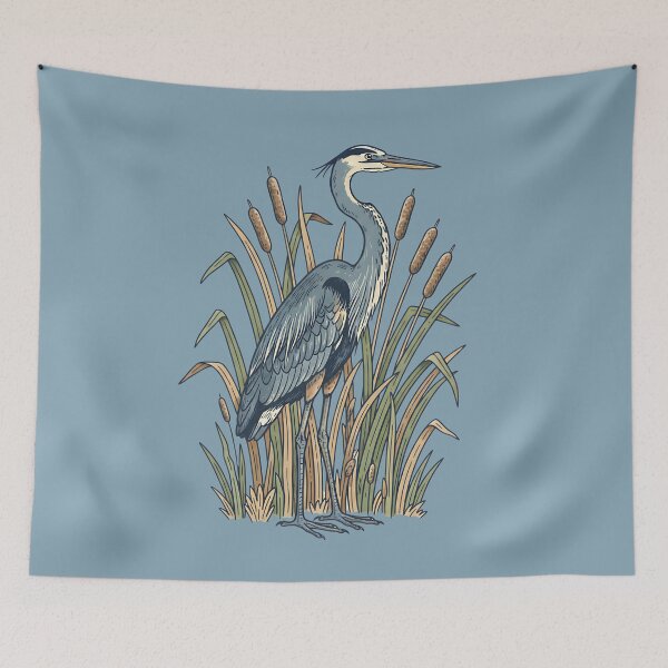 Item preview, Vintage Great Blue Heron Botanical Nature Artwork designed and sold by BirdsnStuff.