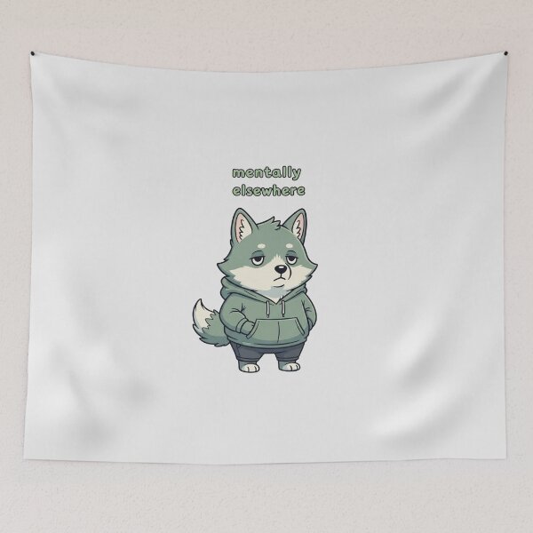 Item preview, Mentally Elsewhere Cute Wolf Hoodie – Soft Life Relatable Meme Art designed and sold by Moon's Arts.