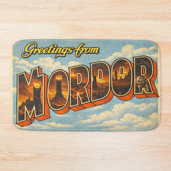 Item preview, Greetings from Mordor – Vintage 1950s Linen Postcard Parody designed and sold by DiamondSkyShirt.
