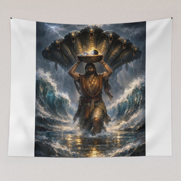 Item preview, The Crossing of Yamuna: Lord Krishna & Vasudeva, Best Fit for Canvas Print designed and sold by sugato123.