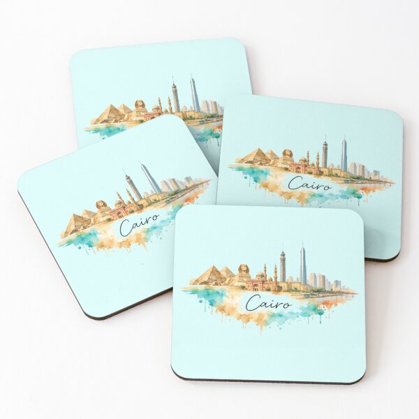 Item preview, Cairo Skyline Watercolor Art – Sphinx & Modern Egypt Cityscape Illustration designed and sold by Basma Store.