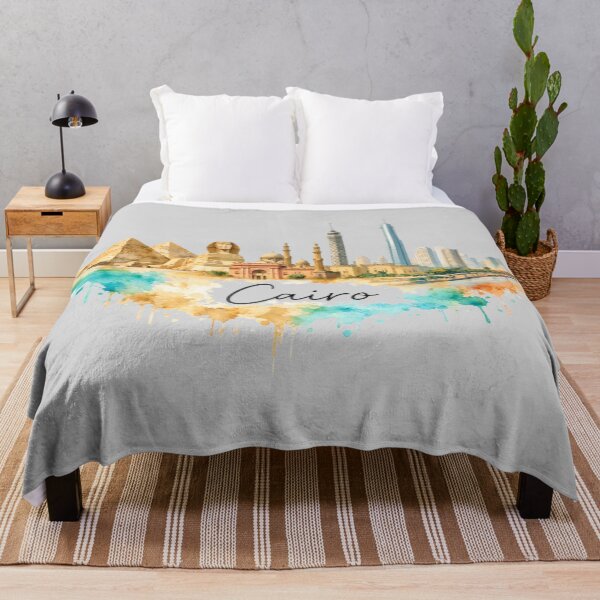Item preview, Cairo Skyline Watercolor Art – Sphinx & Modern Egypt Cityscape Illustration designed and sold by Basma Store.