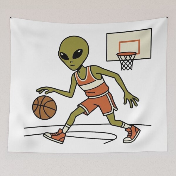 Item preview, Retro Alien Playing Basketball - Flat Mid-Century Modern Vector Illustration designed and sold by Everyday Aliens.