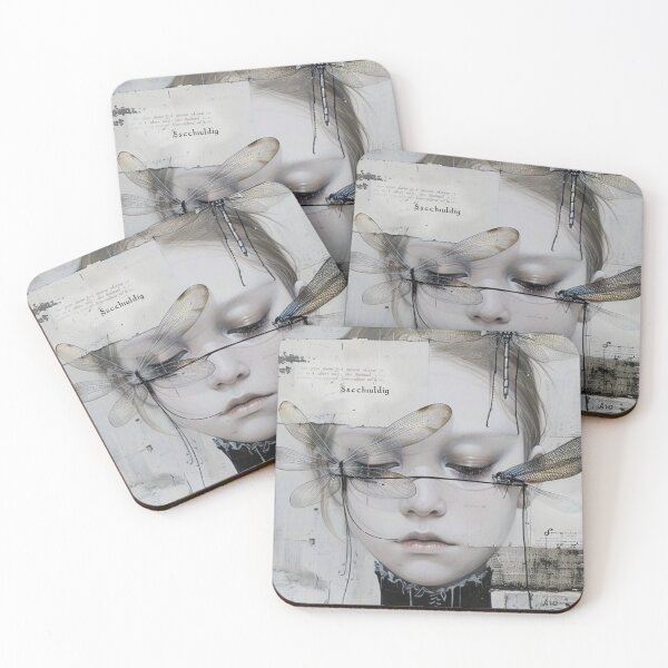 Item preview, Silent Wings | Surreal Portrait with Dragonflies | Ethereal Art Print designed and sold by Grind107.