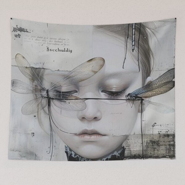 Item preview, Silent Wings | Surreal Portrait with Dragonflies | Ethereal Art Print designed and sold by Grind107.