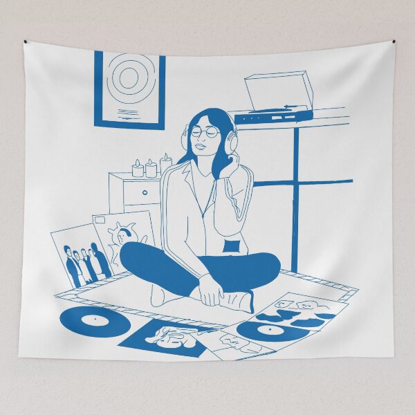 Item preview, Vintage Vinyl Vibes – Minimal Line Art Girl with Record Player designed and sold by Arctic frame studio.