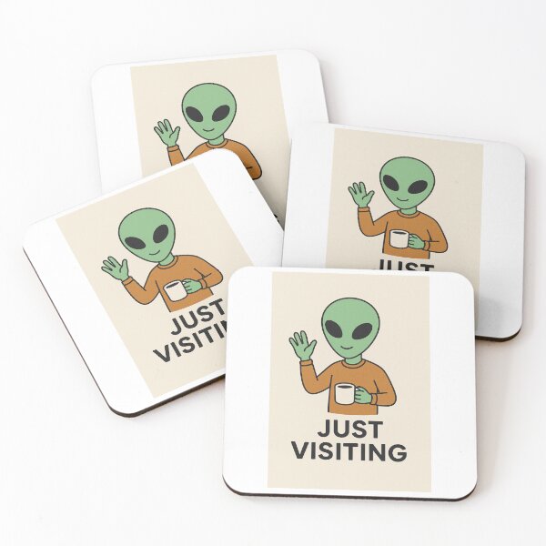 Item preview, Just Visiting-Alien waving and Drinking A Cup Of Coffee. designed and sold by Everyday Aliens.