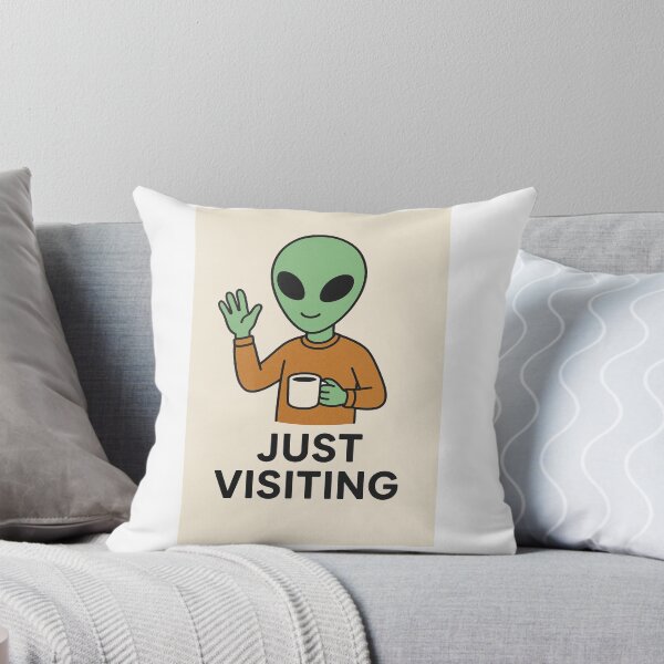 Item preview, Just Visiting-Alien waving and Drinking A Cup Of Coffee. designed and sold by Everyday Aliens.