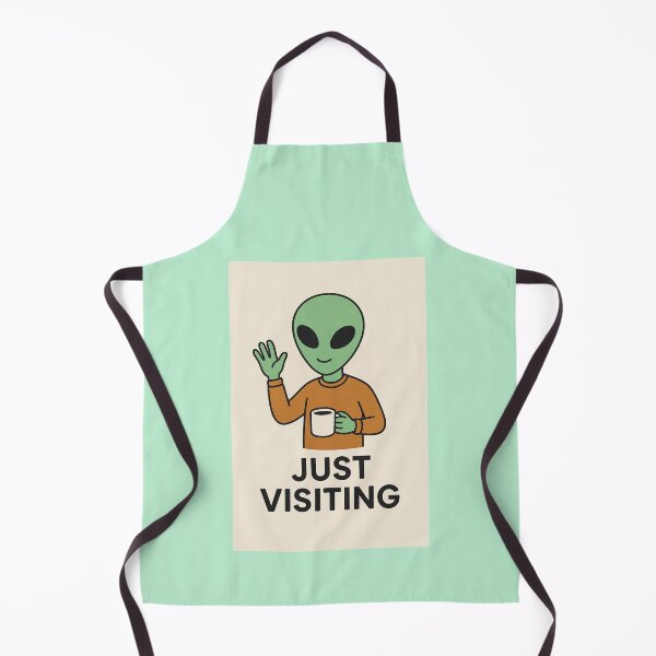 Item preview, Just Visiting-Alien waving and Drinking A Cup Of Coffee. designed and sold by Everyday Aliens.