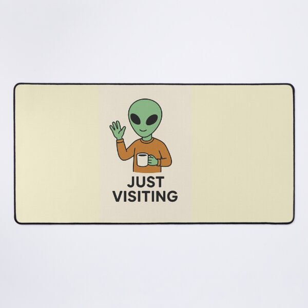 Item preview, Just Visiting-Alien waving and Drinking A Cup Of Coffee. designed and sold by Everyday Aliens.