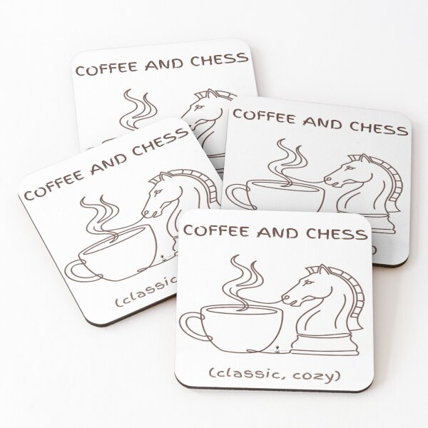 Aperçu de l'œuvre Dessin au trait d'un cavalier d'échecs et de café créée et vendue par PawnShiftGoods.