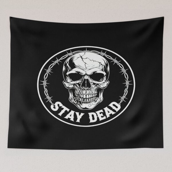 Item preview, Grunge Skull with Barbed Wire & STAY DEAD Text – Gothic Punk Tattoo-Inspired Dark Art Design designed and sold by Bright Nest Studio.