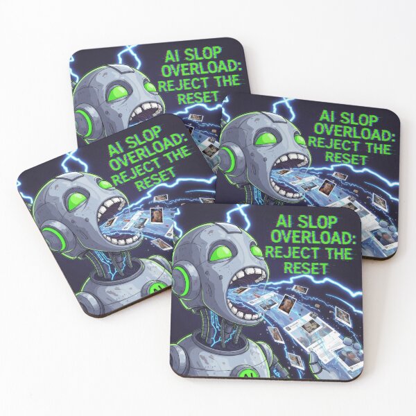 Item preview, AI SLOP OVERLOAD Reject The Reset Cyberpunk Satire designed and sold by lowbatterydept.