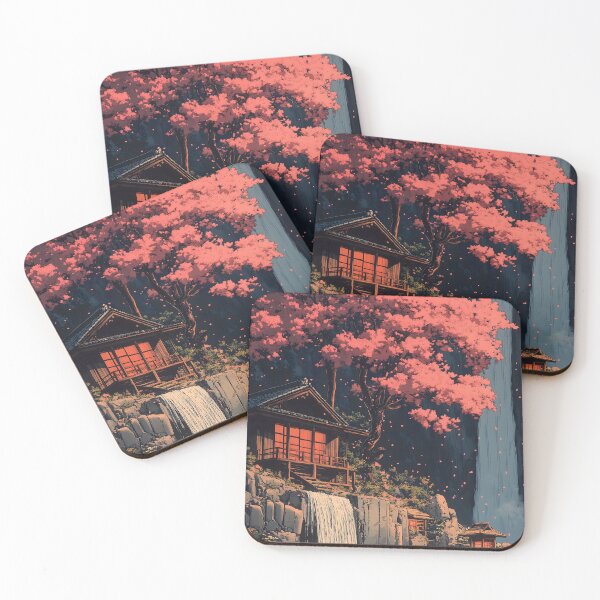 Item preview, Japanese Landscape Cherry Blossom Temple Waterfall Serenity designed and sold by mildaclairmo.
