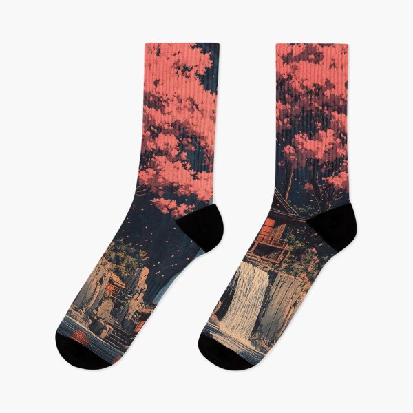 Item preview, Japanese Landscape Cherry Blossom Temple Waterfall Serenity designed and sold by mildaclairmo.