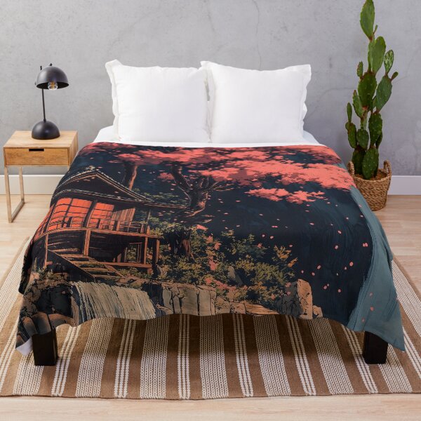 Item preview, Japanese Landscape Cherry Blossom Temple Waterfall Serenity designed and sold by mildaclairmo.