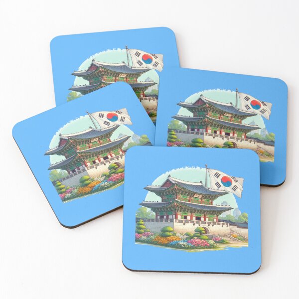 Item preview, Gyeongbokgung Palace Cute 3D Sketch Label with Korean Flag ,  designed and sold by PaintMeWorld.