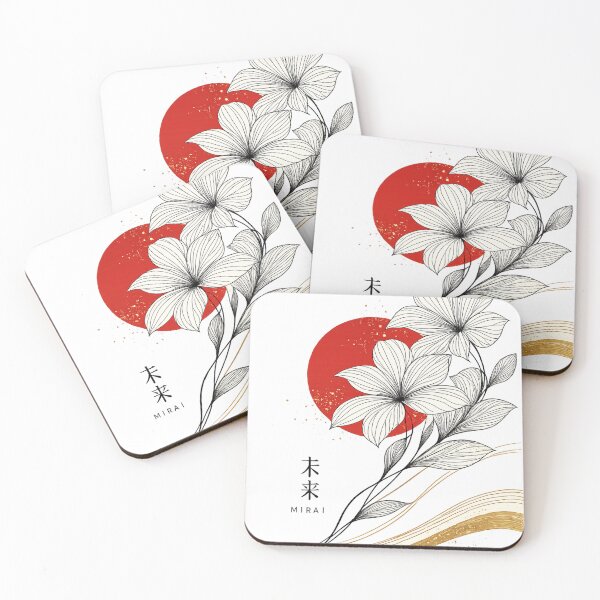 Item preview, Japanese Minimalist Floral Art With Red Sun Mirai designed and sold by Bored Duck.