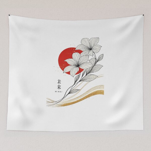 Item preview, Japanese Minimalist Floral Art With Red Sun Mirai designed and sold by Bored Duck.